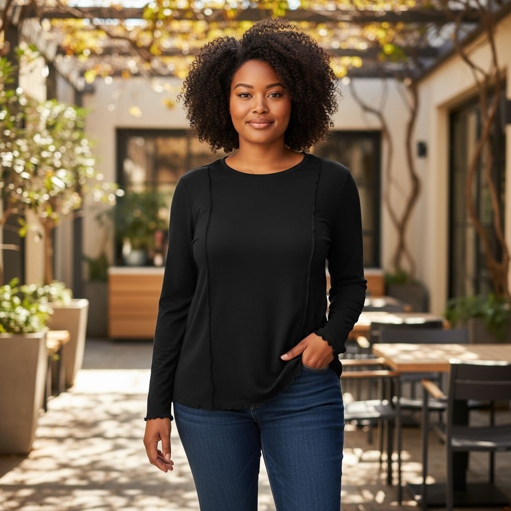 H&M Woman's Ribbed Top Long Sleeve T-Shirt Black XXL
